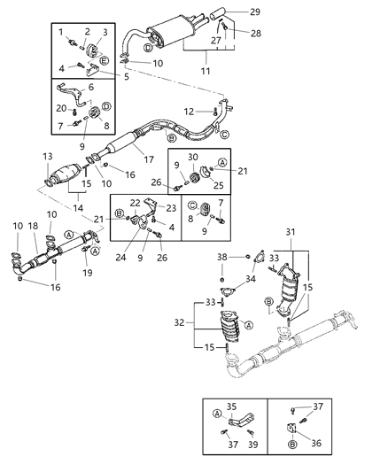 1999 Chrysler Sebring Coupe Exhaust Pipe & Muffler Diagram