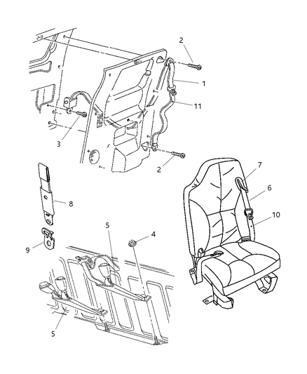 2002 Dodge Ram 2500 Rear Inner Seat Belt Diagram for 5EX59TK5