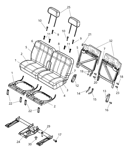 2004 Dodge Durango Third Row, 50/50 Seat Diagram