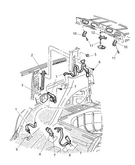 2000 Jeep Grand Cherokee Right Rear Retractor Seat Belt Diagram for 5GD62RK5AE