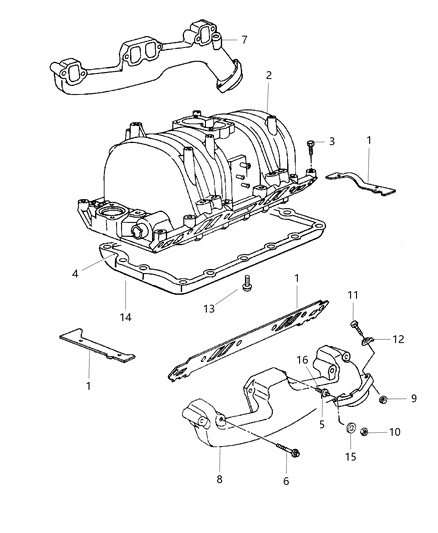 1998 Dodge Ram Van Manifolds - Intake & Exhaust Diagram 3