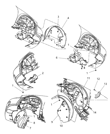 2001 Chrysler Sebring Sedan & Convertible Front Splash Shields Diagram