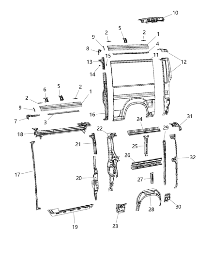 2014 Ram ProMaster 3500 Panels Body Side Diagram 3