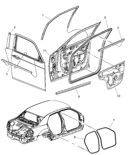 2005 Dodge Magnum WEATHERSTRIP-Front Door Mounted Diagram for 5065153AB