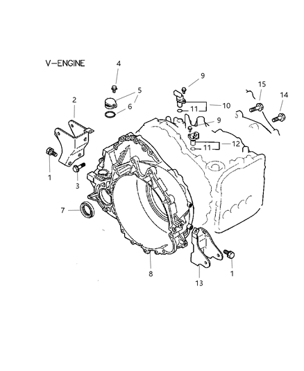 2004 Chrysler Sebring Coupe Torque Converter Housing & Related Parts Diagram 1