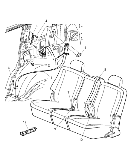 2005 Dodge Durango Belts, Second Seat Diagram