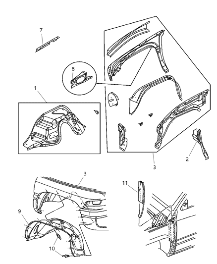 1999 Dodge Ram 1500 Quad & Club Cab Front Fender Diagram