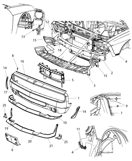 2011 Dodge Challenger Front Bumper Cover Diagram for 68109836AA