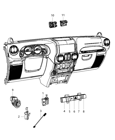 2012 Jeep Wrangler Switches - Instrument Panel Diagram