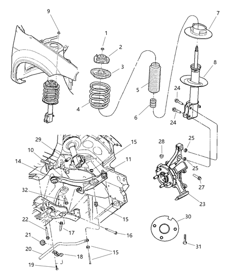 2000 Dodge Neon Suspension - Front Diagram