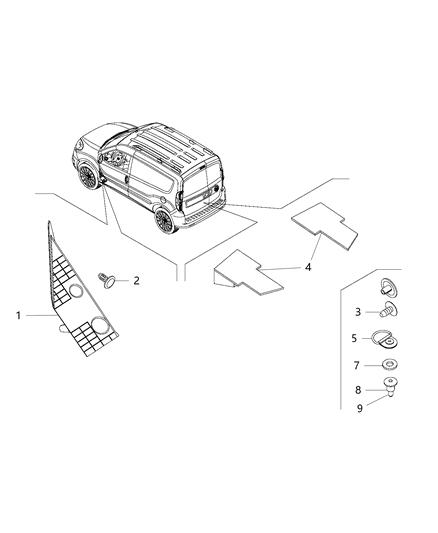 2016 Ram ProMaster City Floor Mat Fasteners And Accessory Diagram