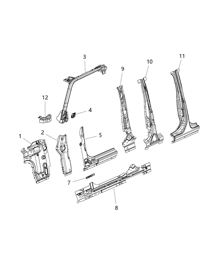 2019 Jeep Wrangler Panel-A Pillar Inner Diagram for 68330245AH