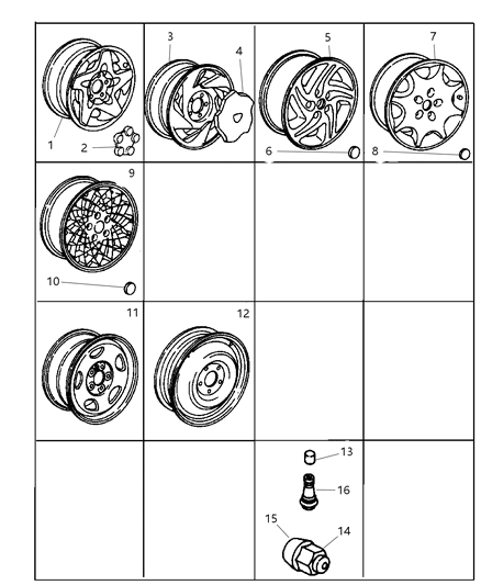 1997 Dodge Intrepid Wheels, Caps And Nuts Diagram