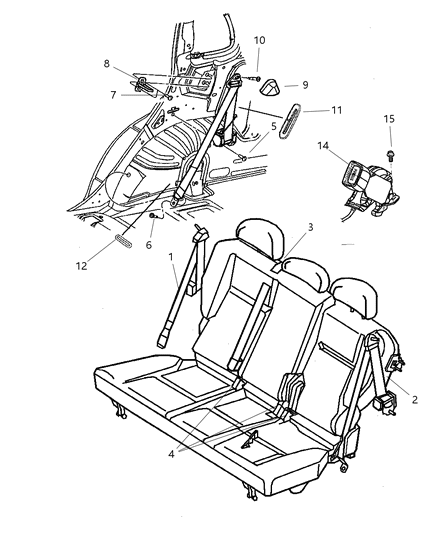 2001 Chrysler PT Cruiser Rear Seat Belt Diagram for RL351L8AD