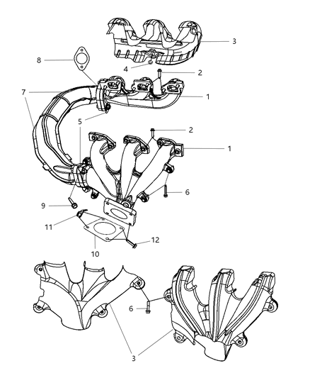 2008 Dodge Grand Caravan Exhaust Manifolds & Heat Shields Diagram 2