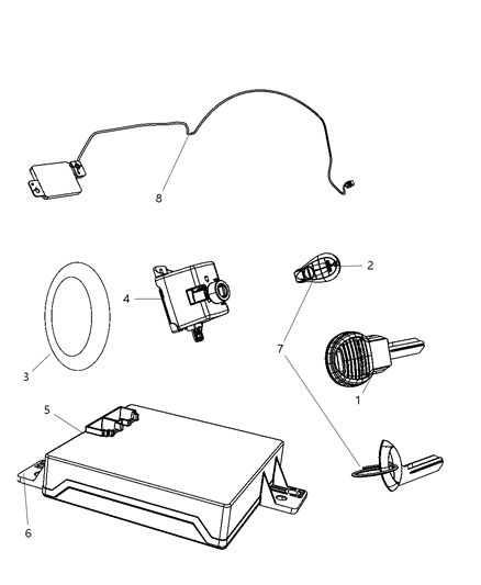 2009 Dodge Charger Receiver Modules, Keys & Key Fob Diagram