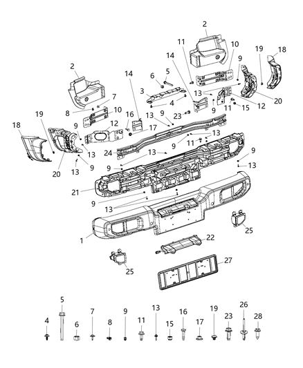 2020 Jeep Wrangler Bumper, Rear Diagram 3