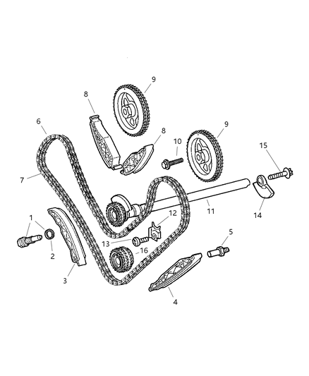 2006 Chrysler Crossfire Timing Chain And Related Parts Diagram 1