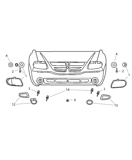 2001 Dodge Caravan Lamps - Front Diagram