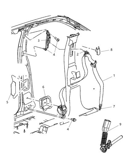 2005 Jeep Grand Cherokee Front Outer Seat Belt Diagram for 5HQ37BD5AC