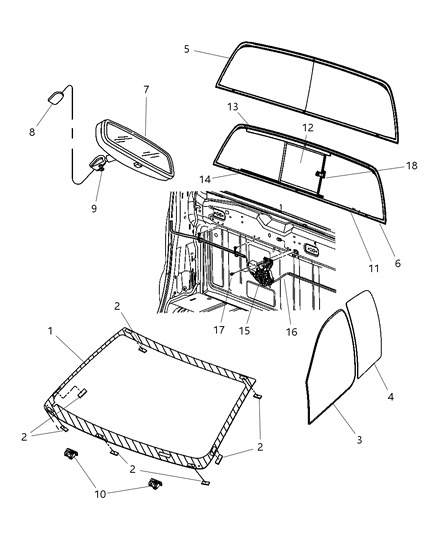 2009 Dodge Ram 3500 Cab Chassis Glass, Glass Hardware & Interior Mirror Diagram