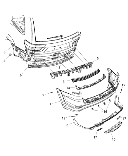 2018 Jeep Grand Cherokee Rear Upper Bumper Cover Diagram for 68335449AB