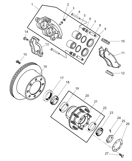 2001 Dodge Ram 2500 Disc, Bearings And Hub, Rear Brake Diagram