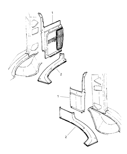 1997 Dodge Ram Van Cowl & Front Wheelhouse Trim Diagram