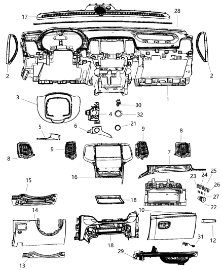 2014 Dodge Durango Bracket-Instrument Panel Diagram for 68233767AA