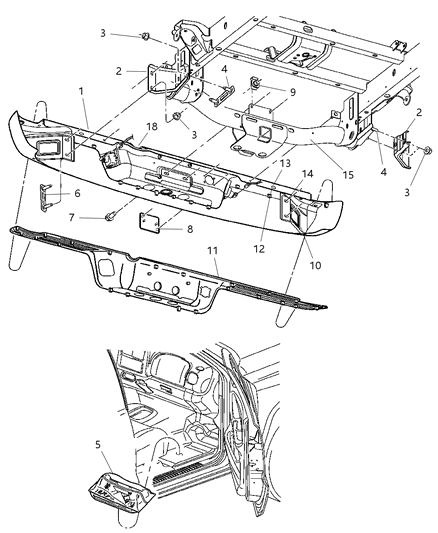 2003 Dodge Ram 3500 Rear Bumper & License Plate Attaching Diagram