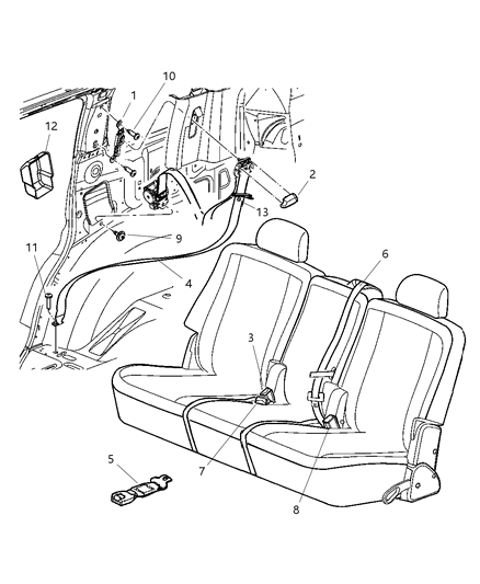 2009 Dodge Durango Seat Belt Second Row Diagram