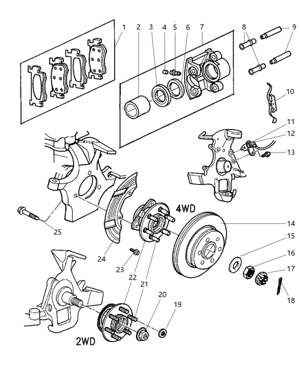 2002 Dodge Dakota Axle Hub Assembly-Wheel Bearing And Hub Assembly Front Diagram for 52009528AD