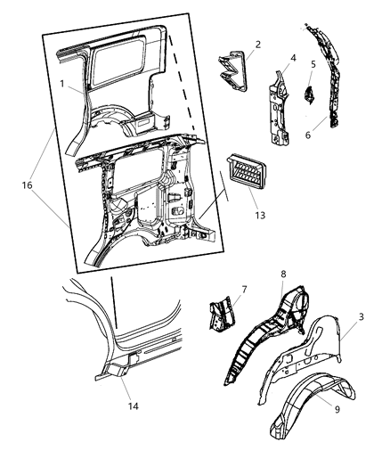 2011 Dodge Nitro Shield-Fender Side Diagram for 55157174AE