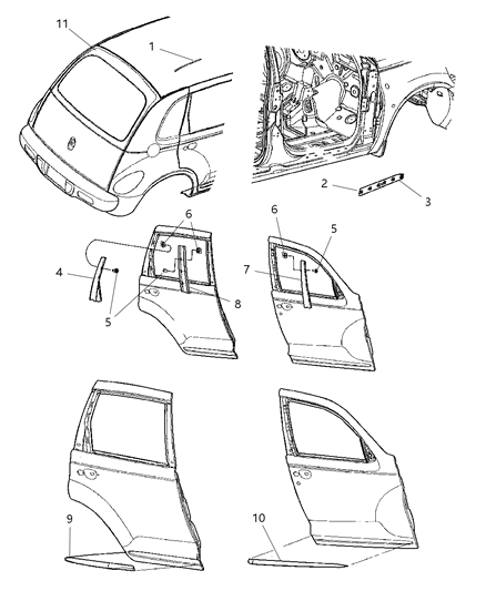 2002 Chrysler PT Cruiser Molding-Rear Door Diagram for RV18VMTAA