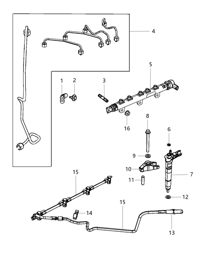 2018 Jeep Wrangler JK (Previous-generation) Fuel Rail & Injectors Diagram 1