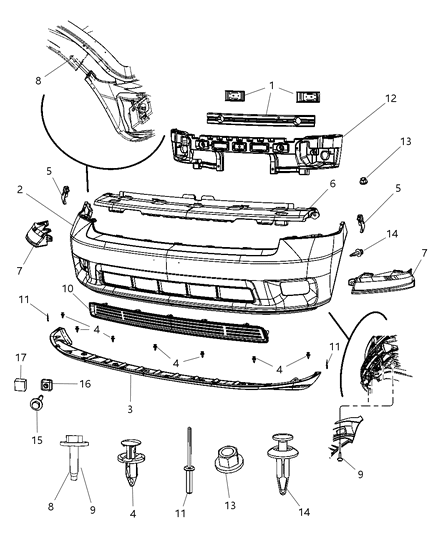 2011 Ram 1500 Fascia, Front Diagram