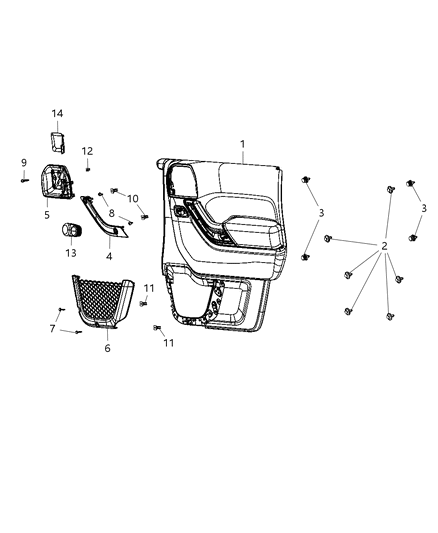 2013 Jeep Wrangler Panel-Front Door Trim Diagram for 5LT43DX9AA