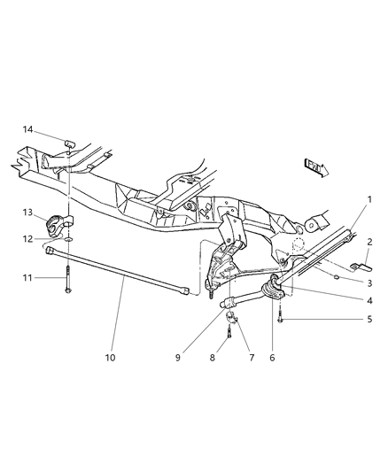 2002 Dodge Durango Stabilizer Bar & Torsion Bar - Front Diagram