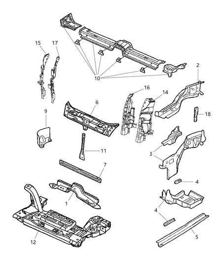 2005 Chrysler PT Cruiser Frame, Front Diagram