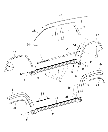 2014 Jeep Grand Cherokee Molding-Day Light Opening Diagram for 57010500AE