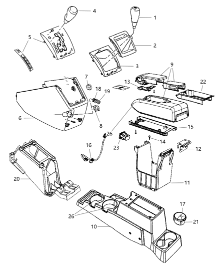 2008 Dodge Caliber Console ARMREST Diagram for 1EE201DAAB