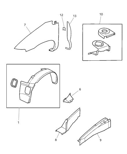 1998 Dodge Grand Caravan Front Fender & Shield Diagram