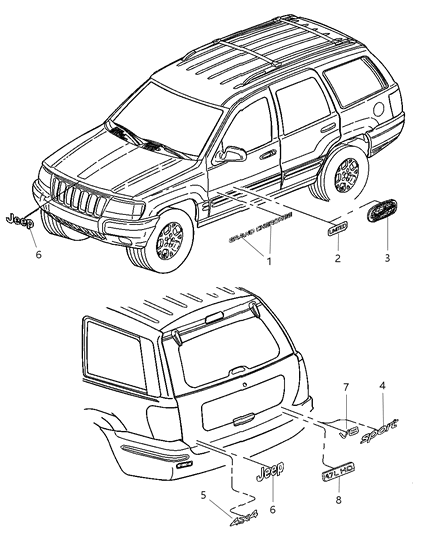 2004 Jeep Grand Cherokee Nameplates & Decals Diagram