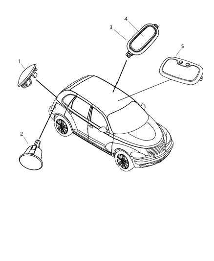 2007 Chrysler PT Cruiser Lamps, Cargo, Dome, Courtesy, Reading Diagram