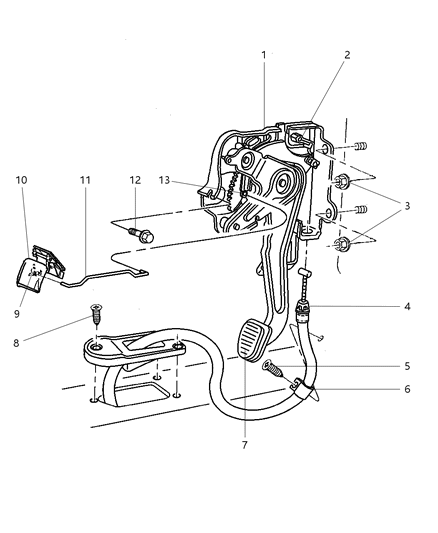 1998 Dodge Ram 2500 Quad & Club Cab Parking Brake Lever Diagram