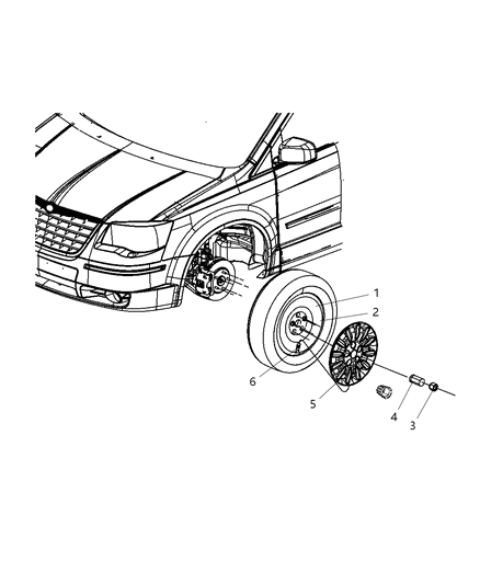 2009 Dodge Grand Caravan Wheels & Hardware Diagram