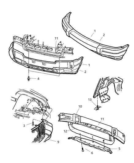 2000 Jeep Grand Cherokee Bumper, Front Diagram