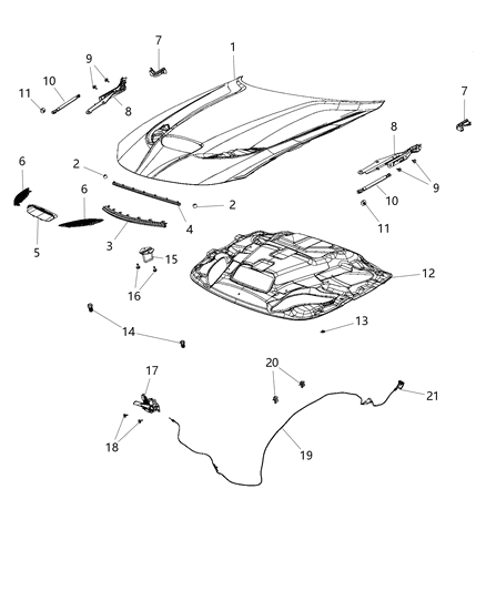 2017 Dodge Charger Hood & Related Parts Diagram 2