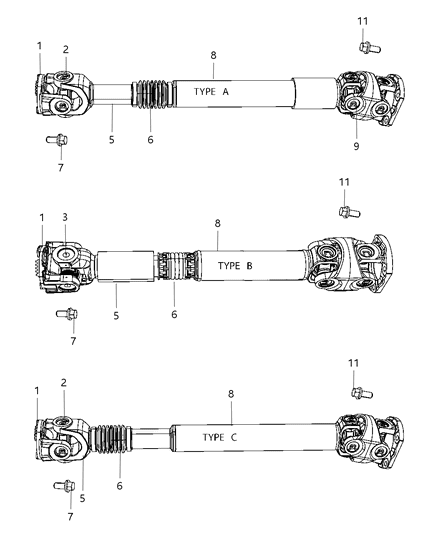 2006 Dodge Ram 2500 Propeller Shaft - Front Diagram