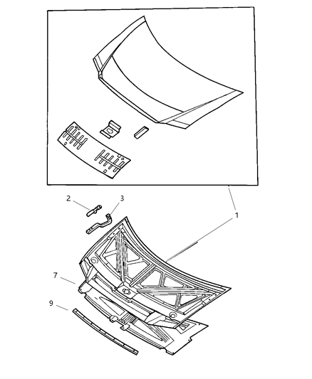 1997 Dodge Grand Caravan Hood & Hinge Diagram